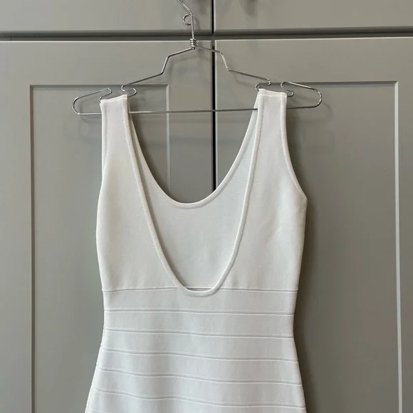 Herve Leger Paris White Bandage Silk Ruffle Trim Formal Cocktail Dress Small - Picture 10 of 11